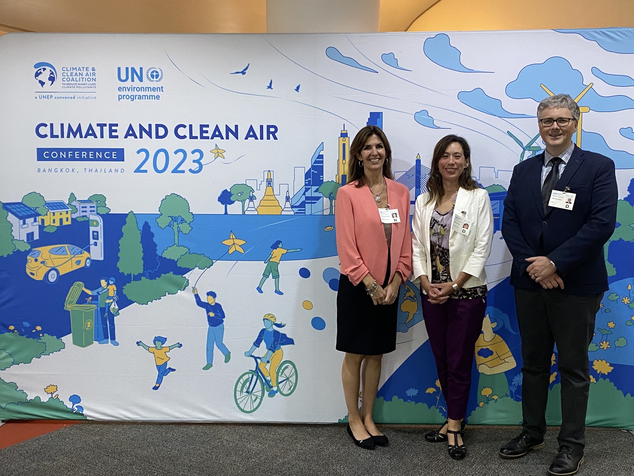 Denise Mulholland, GMI Secretariat Director, and GMI Biogas Subcommittee Co-Chairs, Monica Shimamura and Matt Hamilton, attend the GMI Biogas Subcommittee meeting held in conjunction with the 2023 Climate and Clean Air Coalition Conference in Bangkok, Thailand. <br><span class='small text-muted'>(2023, Bangkok, Thailand)</span>